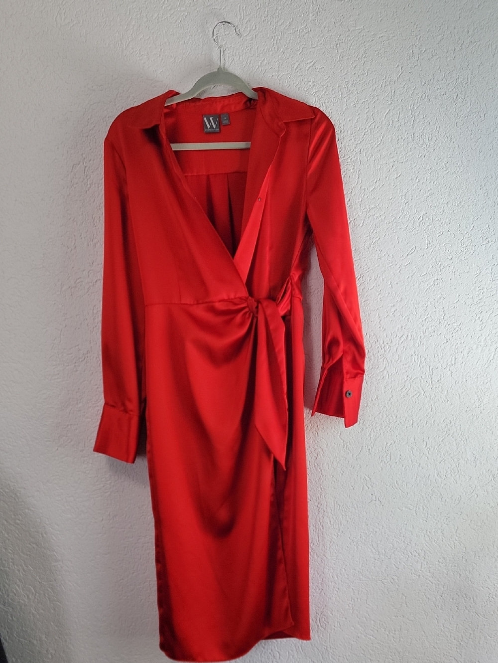 Worthington Red Satin Wrap-Style Midi Dress